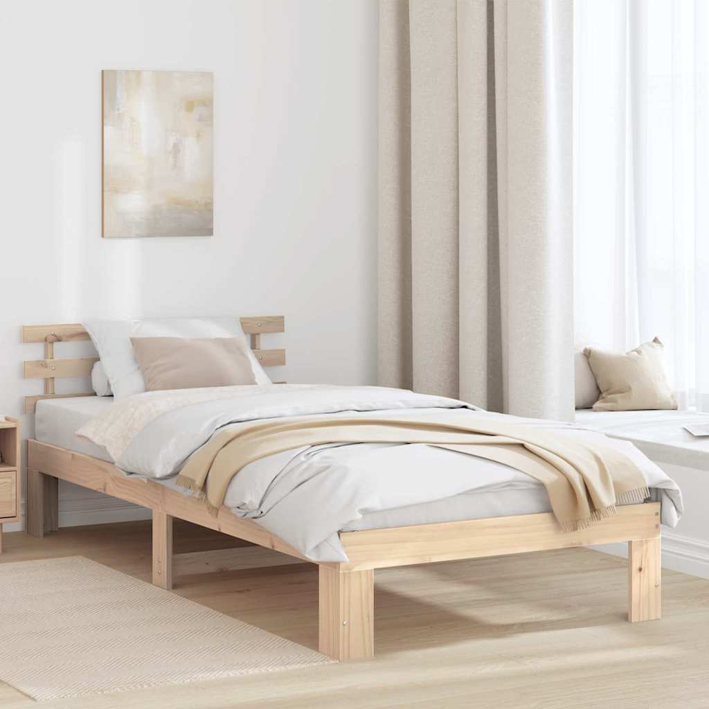 vidaXL Σκελετός Κρεβατιού Φυσικό 90 x 200 cm Στερεά ξυλεία πεύκου