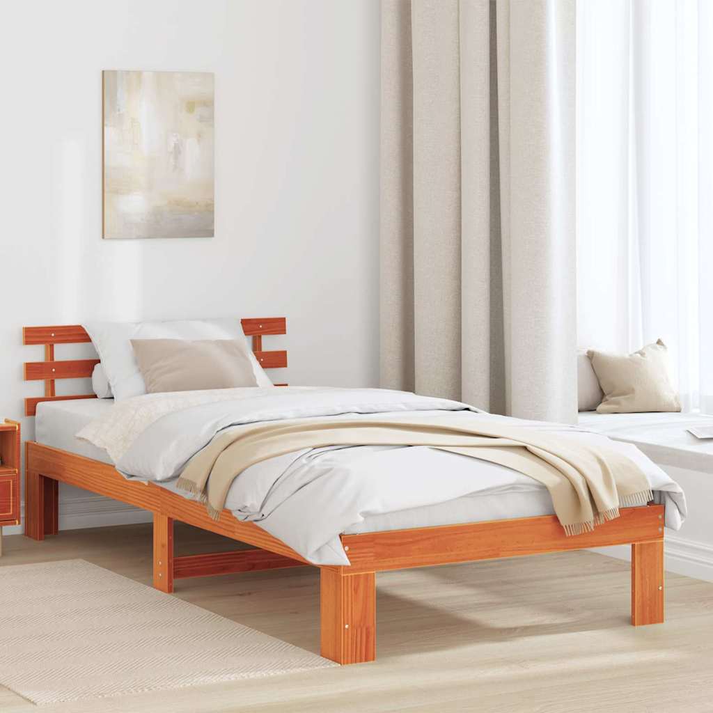 vidaXL Σκελετός Κρεβατιού Κερωτό καφέ 90 x 190 cm Στερεά ξυλεία πεύκου