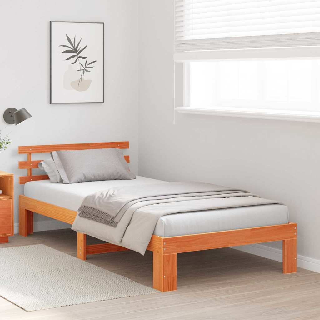 vidaXL Σκελετός Κρεβατιού Κερωτό καφέ 90 x 190 cm Στερεά ξυλεία πεύκου