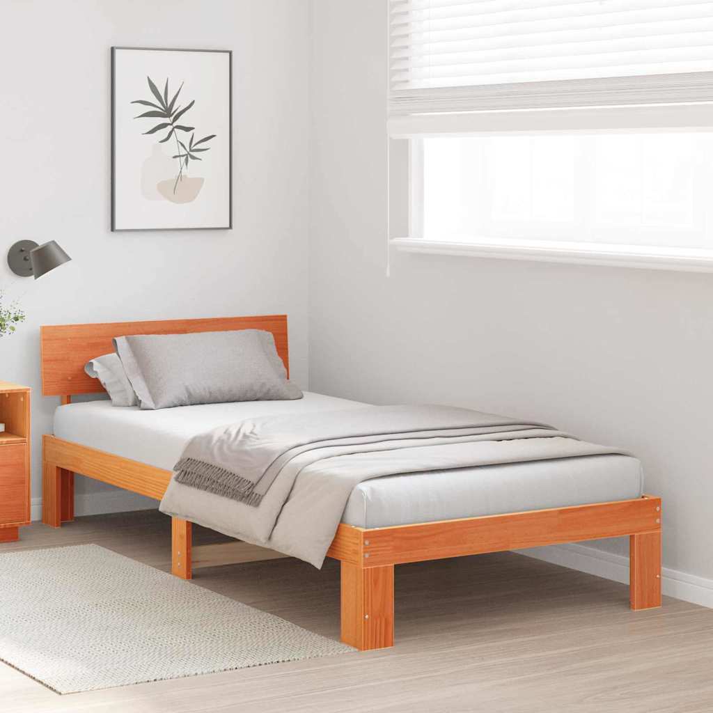 vidaXL Σκελετός Κρεβατιού Κερωτό καφέ 90 x 190 cm Στερεά ξυλεία πεύκου