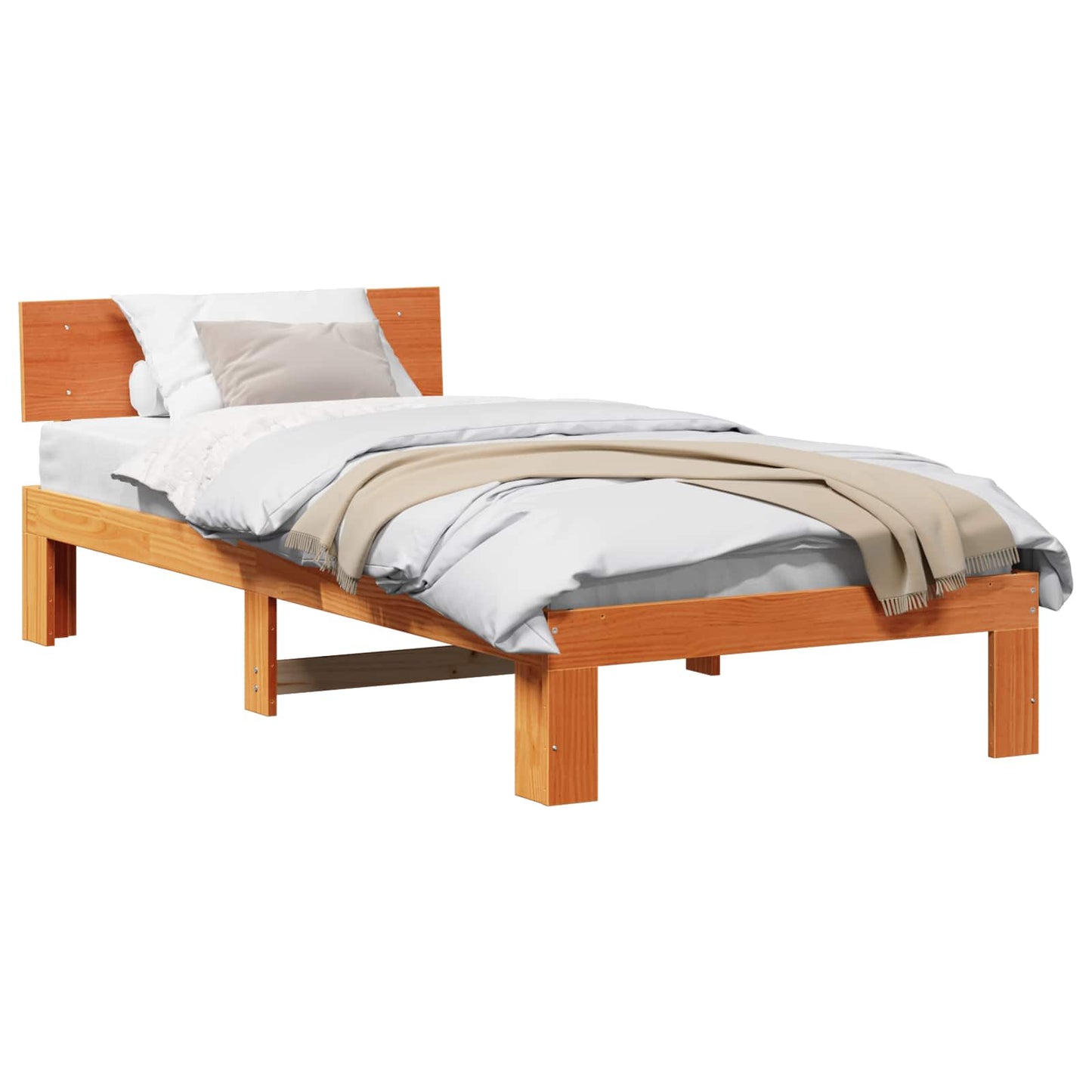 vidaXL Σκελετός Κρεβατιού Κερωτό καφέ 90 x 190 cm Στερεά ξυλεία πεύκου