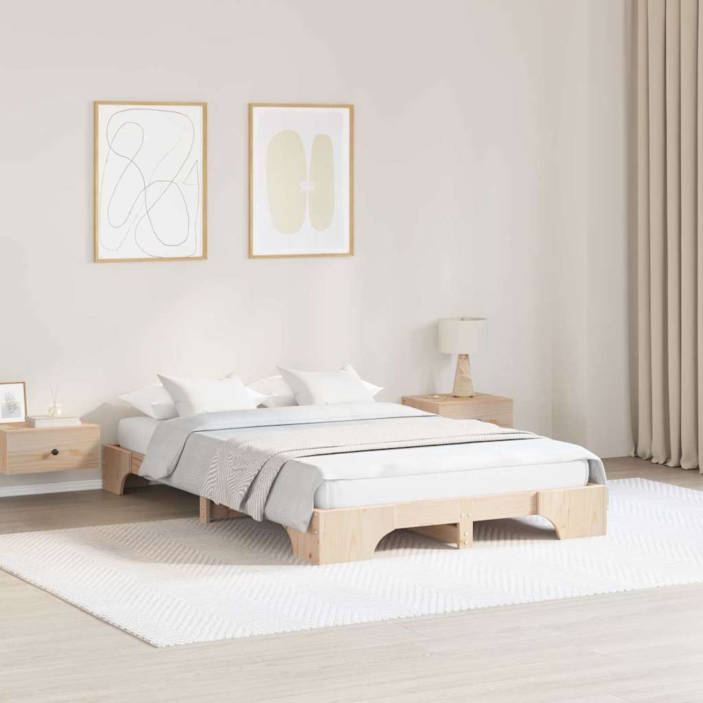 vidaXL Σκελετός Κρεβατιού Φυσικό 135 x 190 cm Στερεά ξυλεία πεύκου