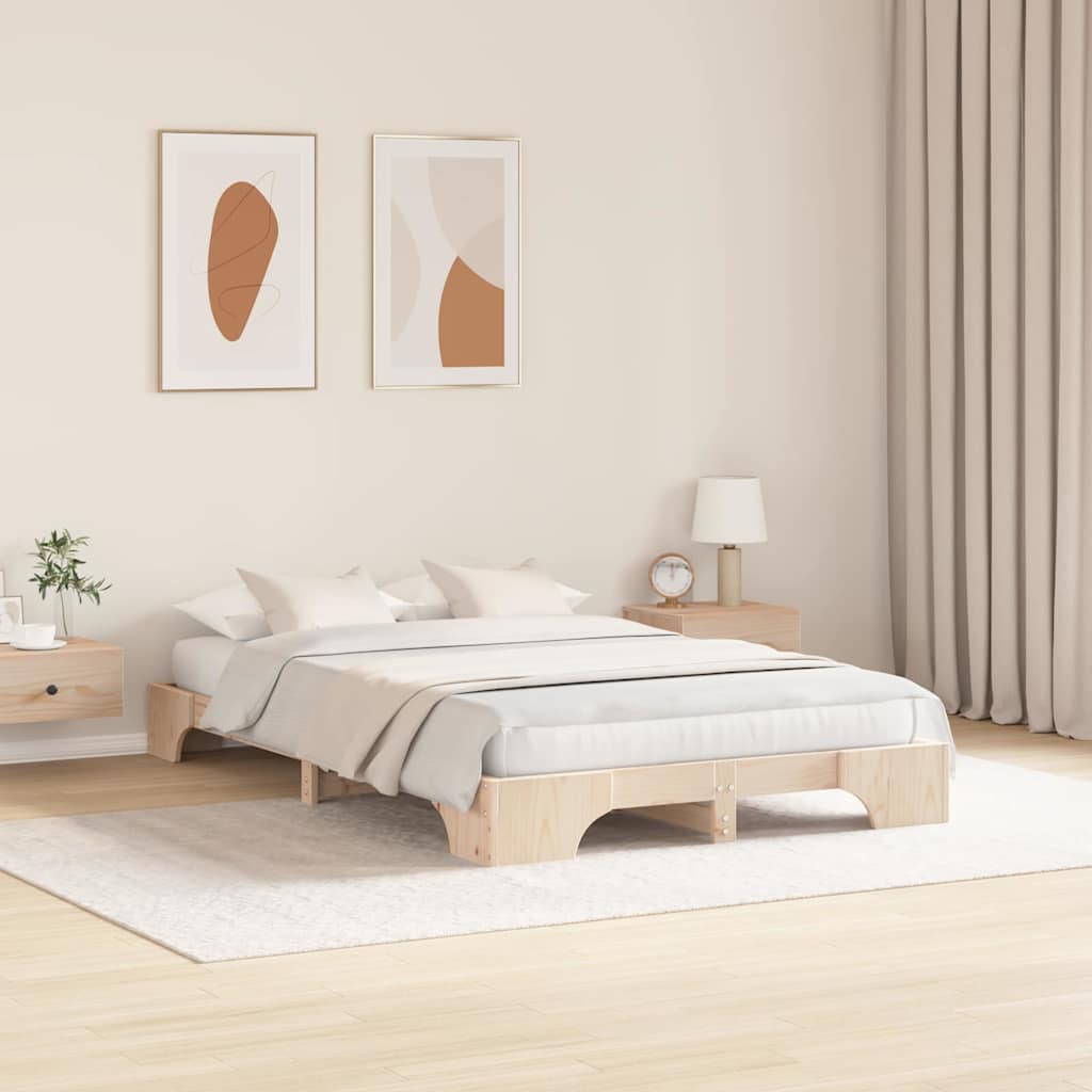vidaXL Σκελετός Κρεβατιού Φυσικό 135 x 190 cm Στερεά ξυλεία πεύκου