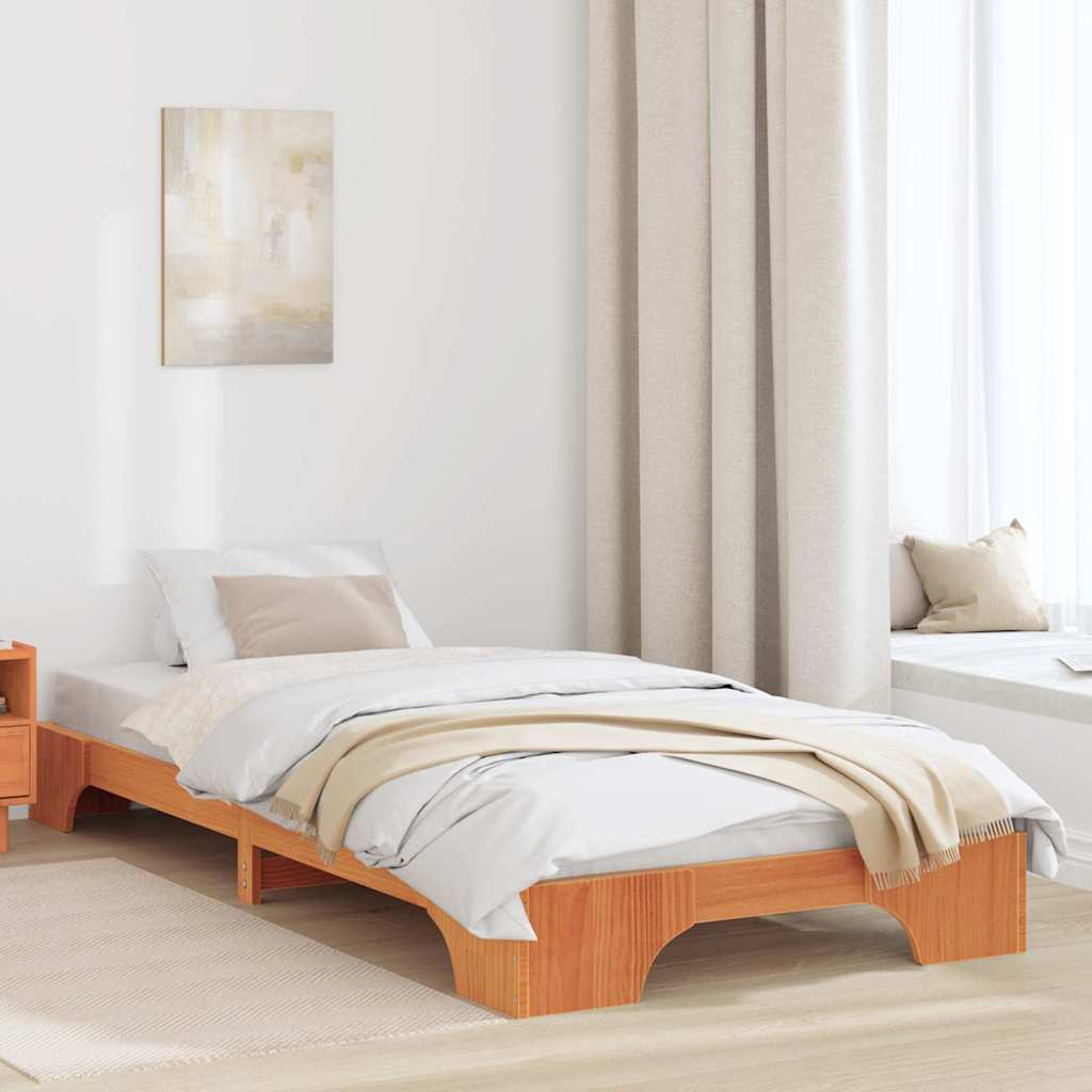 vidaXL Σκελετός Κρεβατιού Κερωτό καφέ 90 x 200 cm Στερεά ξυλεία πεύκου