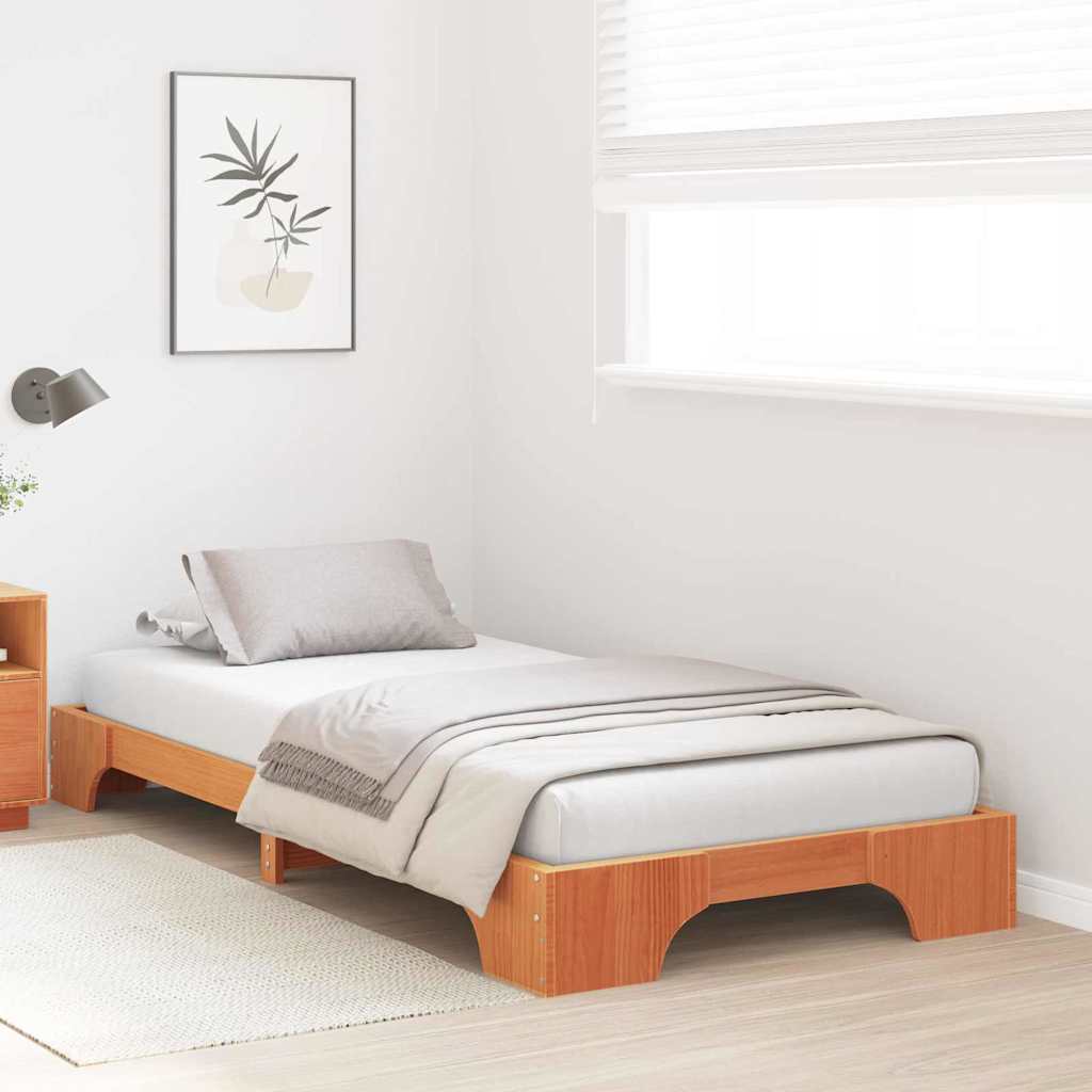 vidaXL Σκελετός Κρεβατιού Κερωτό καφέ 90 x 200 cm Στερεά ξυλεία πεύκου