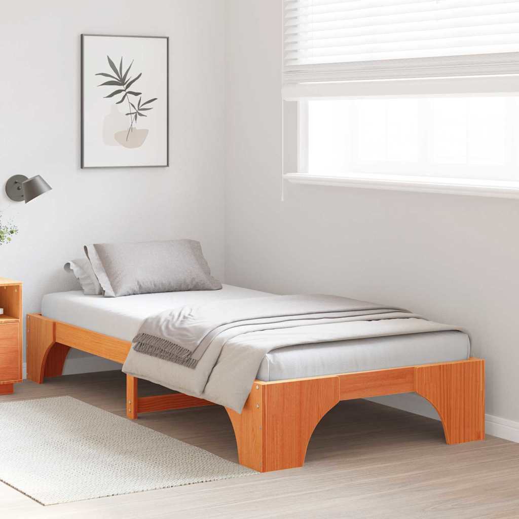 vidaXL Σκελετός Κρεβατιού Κερωτό καφέ 90 x 200 cm Στερεά ξυλεία πεύκου