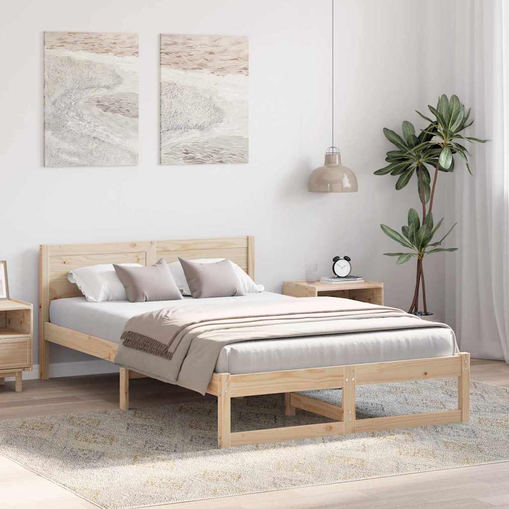 vidaXL Σκελετός Κρεβατιού Φυσικό 135 x 190 cm Στερεά ξυλεία πεύκου