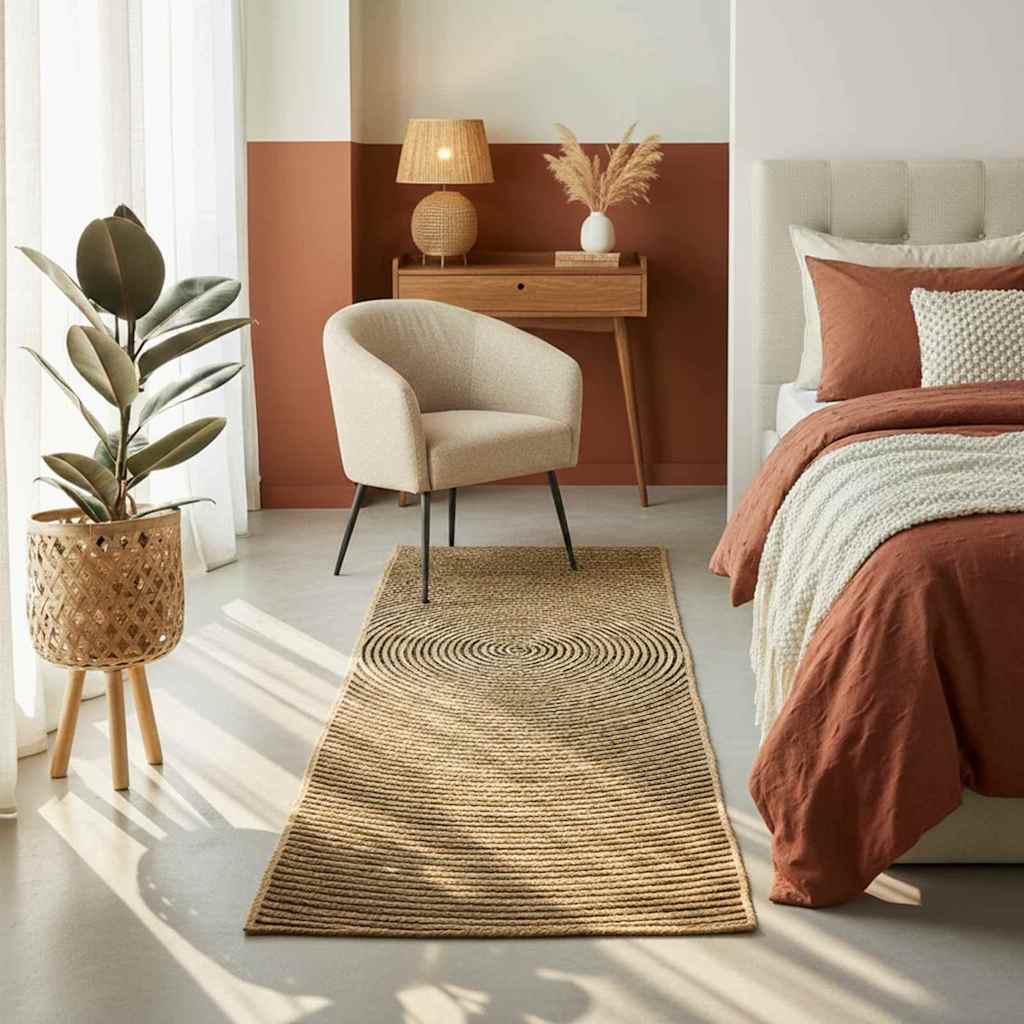 vidaXL Χαλί Περιοχής Φυσικό και Μαύρο 60 x 110 cm Γιούτα