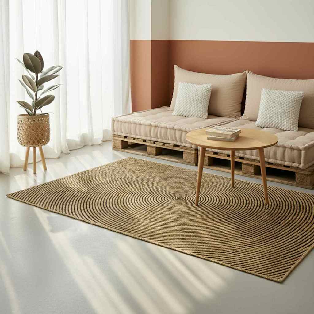 vidaXL Χαλί Περιοχής Φυσικό και Μαύρο 240 x 240 cm Γιούτα