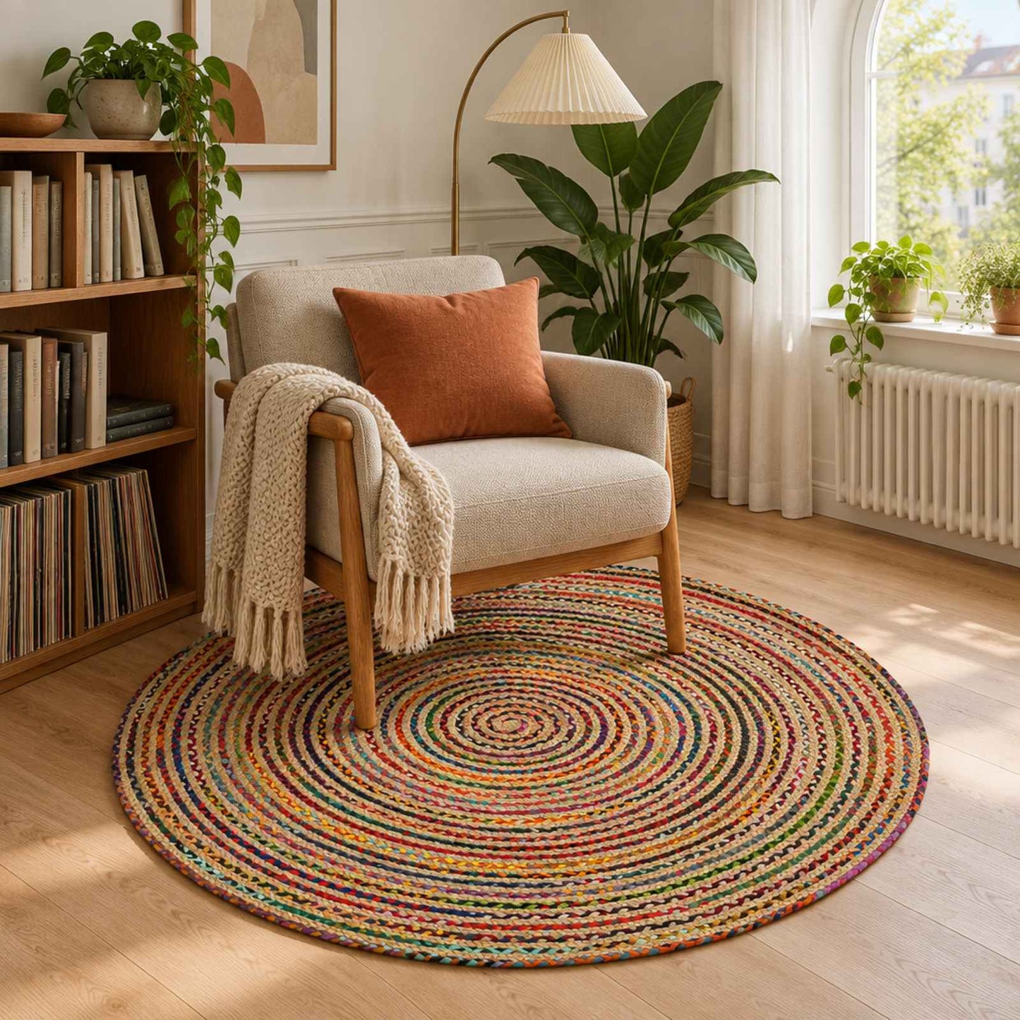 vidaXL Χαλί Περιοχής Πολύχρωμο Ø 120 cm Γιούτα