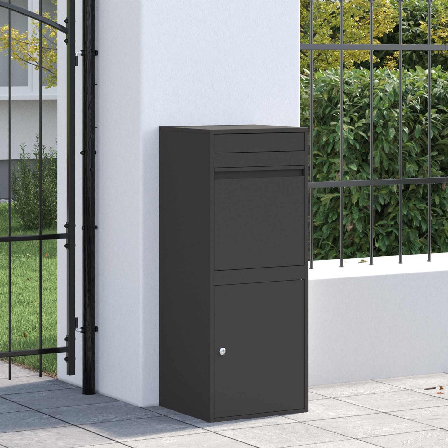 vidaXL Θυρίδα Πακέτων με αποθήκευση Μαύρο 41 x 38 x 103 εκ Ατσάλι