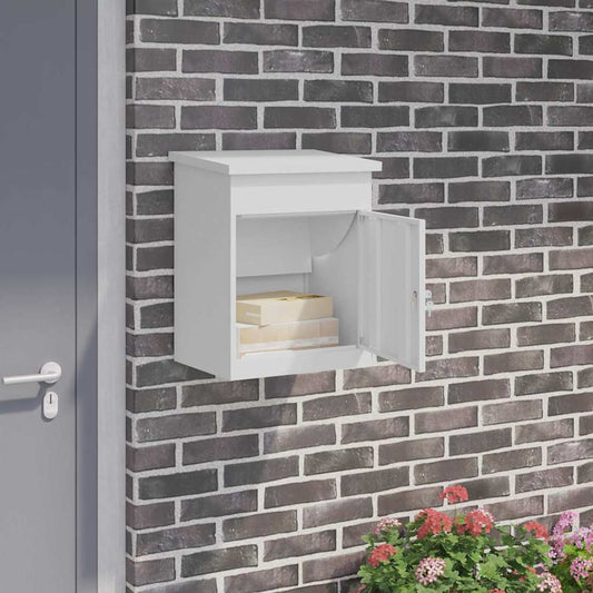 vidaXL Θυρίδα Πακέτων με αποθήκευση Λευκό 47,5 x 38 x 59 εκ. Ατσάλι