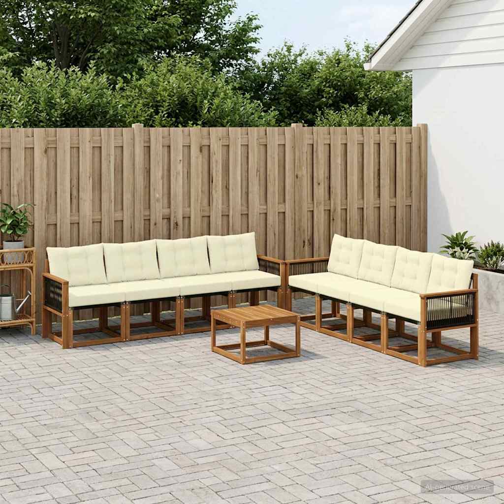 vidaXL Σειρά Καναπέ Εξωτερικού με μαξιλάρι 9 pcs Φυσικό και Κρέμα