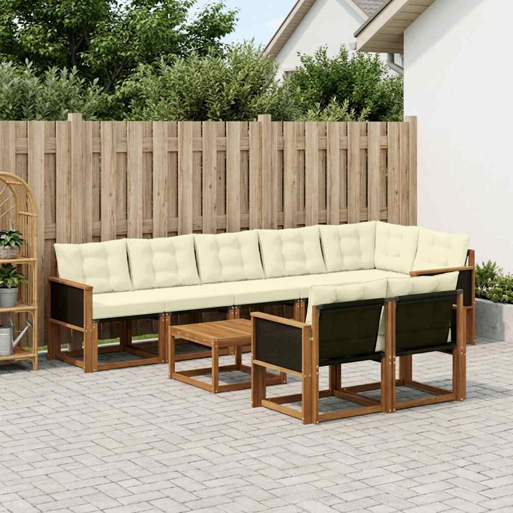 vidaXL Σειρά Καναπέ Εξωτερικού με μαξιλάρι 9 pcs Φυσικό και Κρέμα