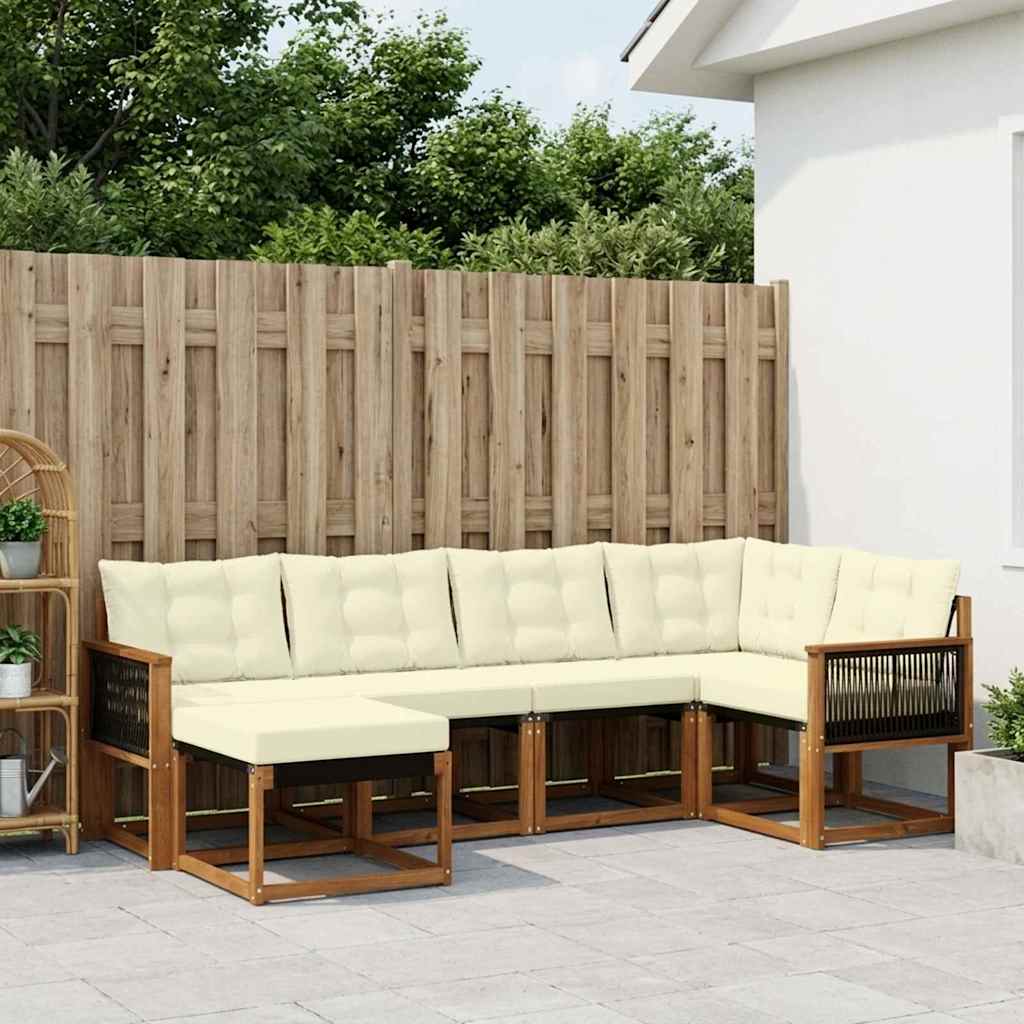 vidaXL Σειρά Καναπέ Εξωτερικού με μαξιλάρι 6 pcs Φυσικό και Κρέμα
