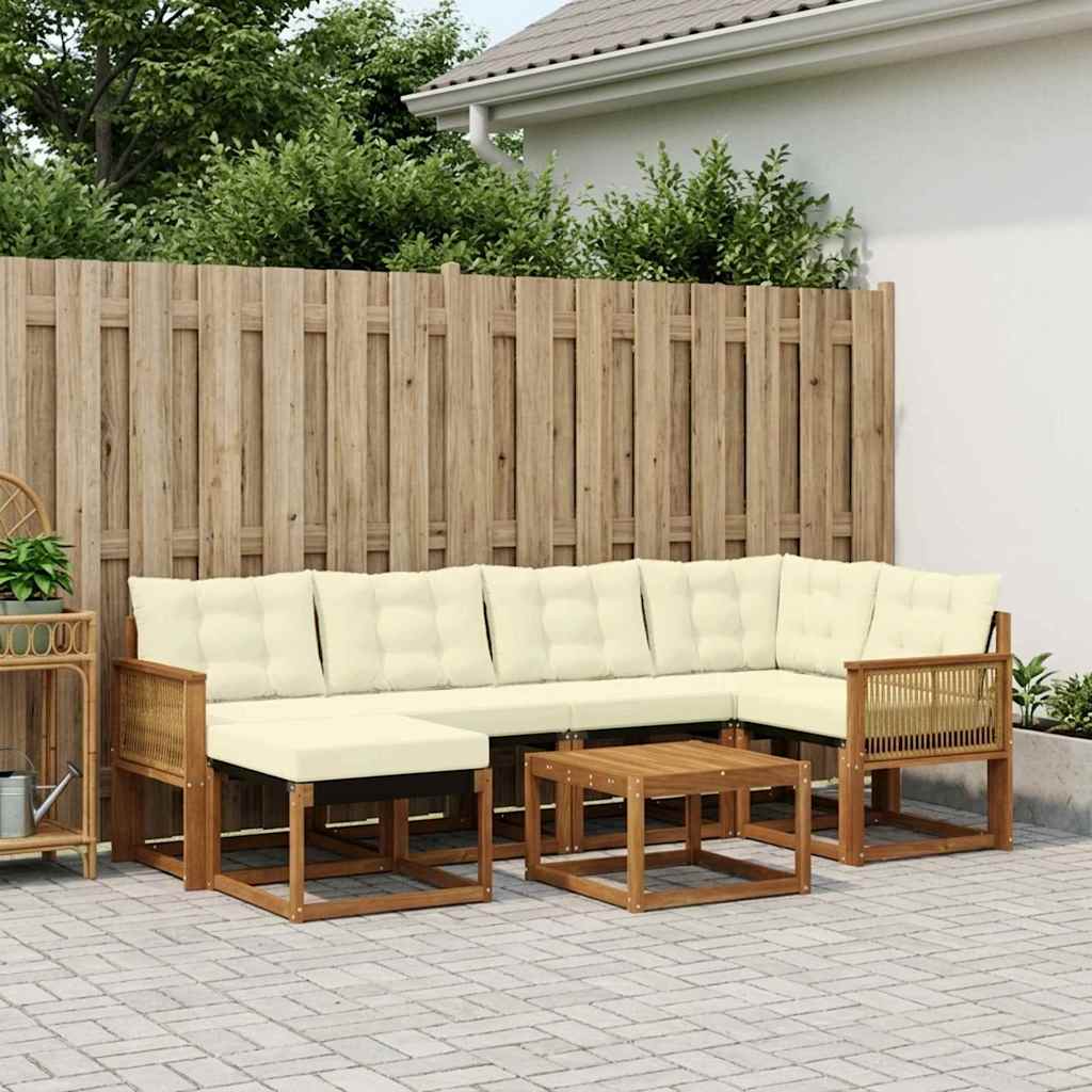 vidaXL Σειρά Καναπέ Εξωτερικού με μαξιλάρι 7 pcs Φυσικό και Κρέμα