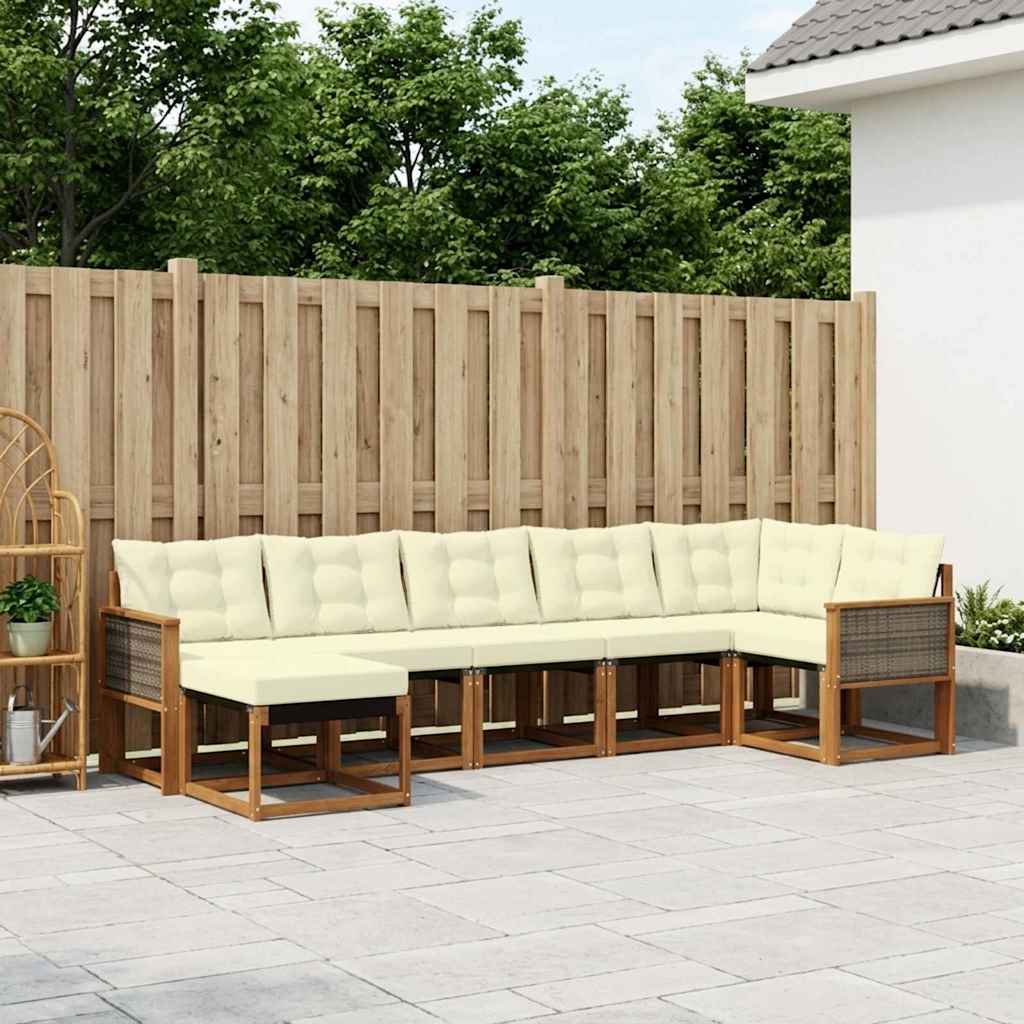 vidaXL Σειρά Καναπέ Εξωτερικού με μαξιλάρι 7 pcs Φυσικό και Κρέμα