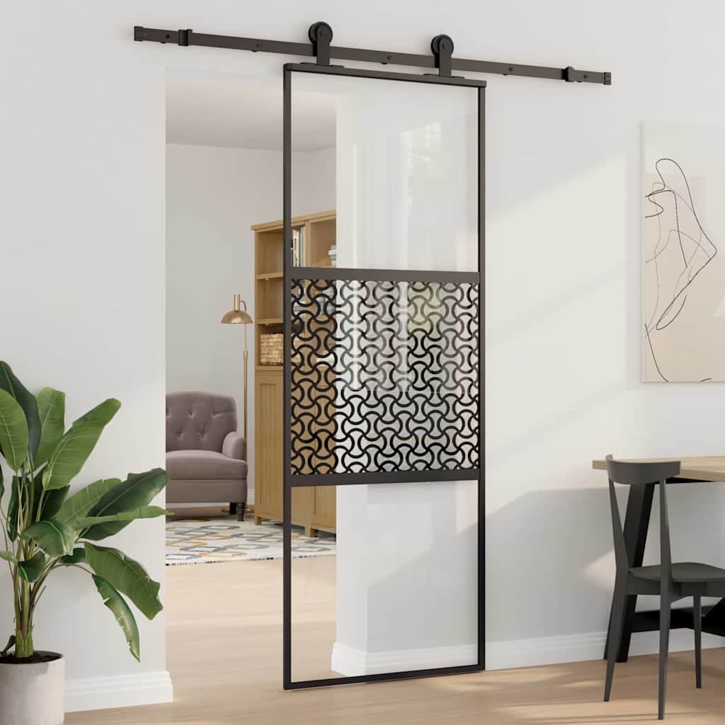 vidaXL Γυάλινη πόρτα 76 x 2 x 205 εκ. Αλουμίνιο Μαύρο