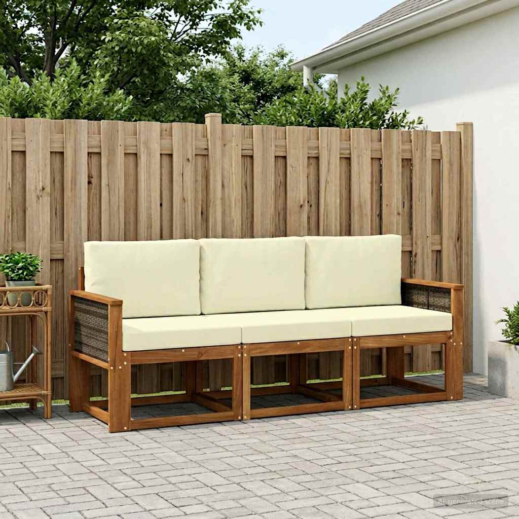 vidaXL Σειρά Καναπέ Εξωτερικού με μαξιλάρι 3 pcs Φυσικό και Κρέμα