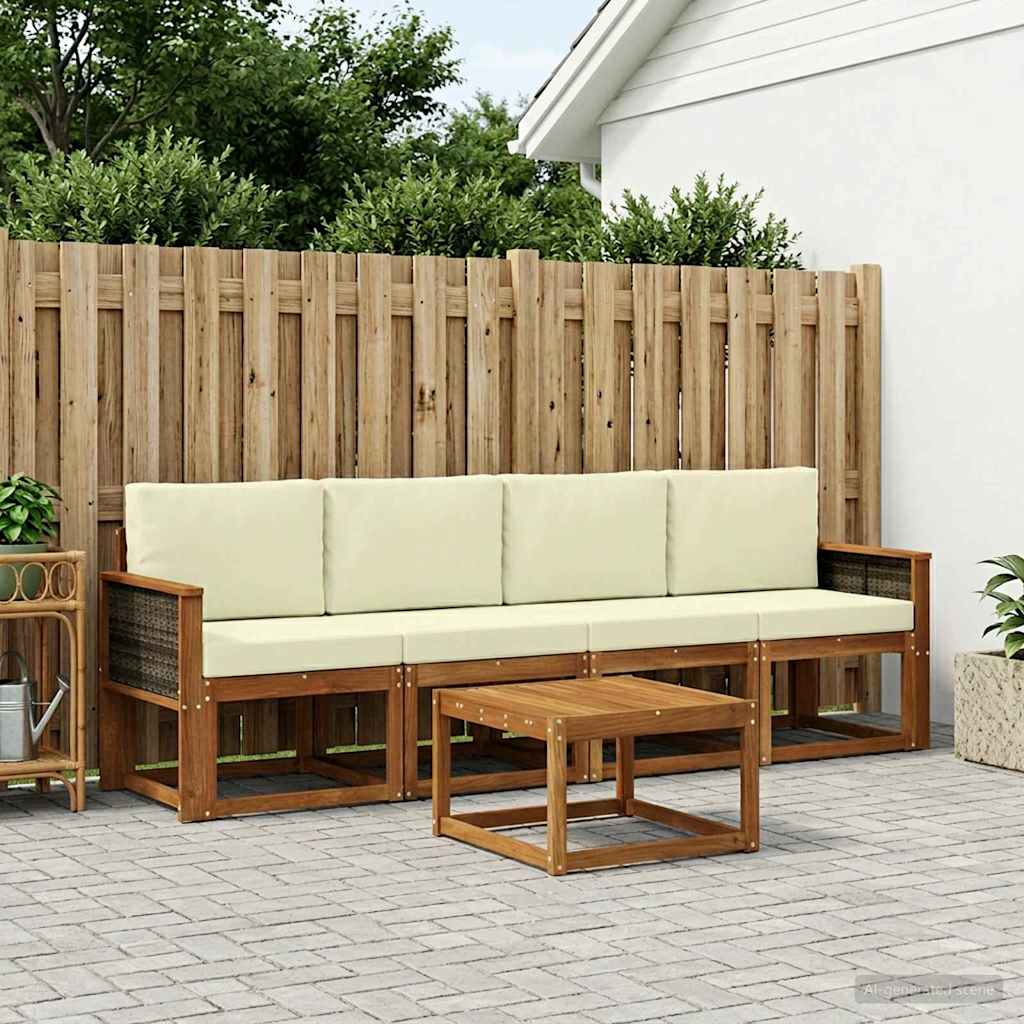 vidaXL Σειρά Καναπέ Εξωτερικού με μαξιλάρι 4 pcs Φυσικό και Κρέμα