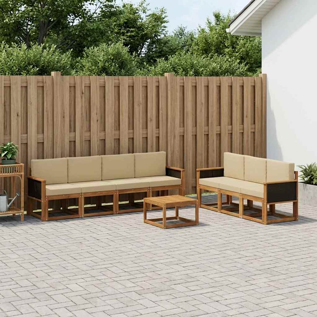 vidaXL Σειρά Καναπέ Εξωτερικού με μαξιλάρι 7 pcs Φυσικό