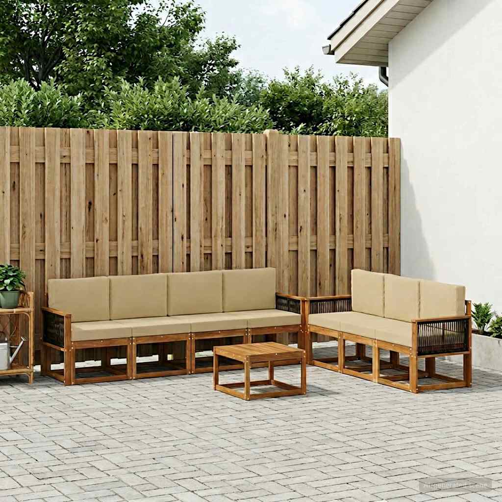 vidaXL Σειρά Καναπέ Εξωτερικού με μαξιλάρι 7 pcs Φυσικό