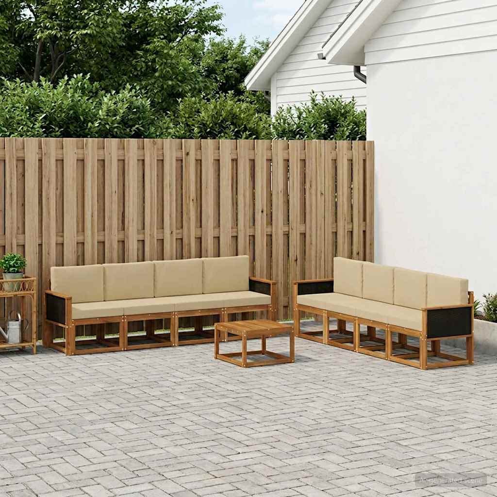 vidaXL Σειρά Καναπέ Εξωτερικού με μαξιλάρι 7 pcs Φυσικό