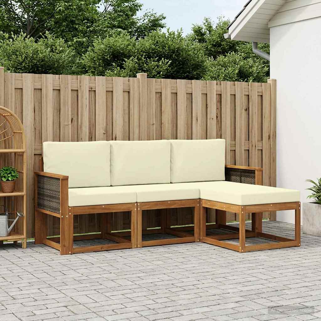 vidaXL Σειρά Καναπέ Εξωτερικού με μαξιλάρι 4 pcs Φυσικό και Κρέμα