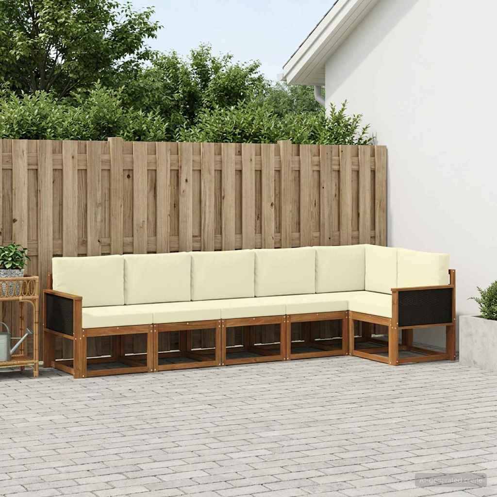 vidaXL Σειρά Καναπέ Εξωτερικού 6 pcs Φυσικό και Κρέμα Πολυεστέρας
