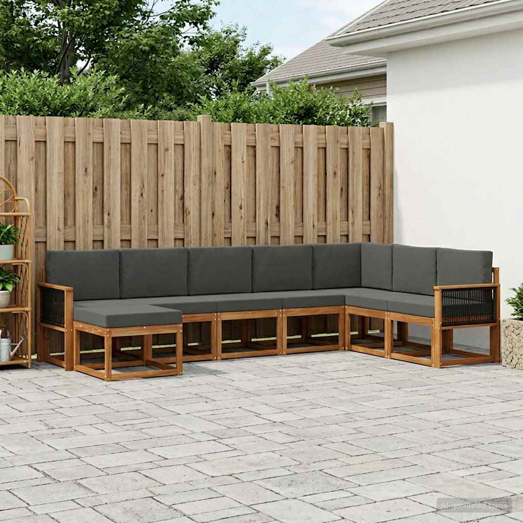 vidaXL Σειρά Καναπέ Εξωτερικού 8 pcs Φυσικό και Ανθρακί