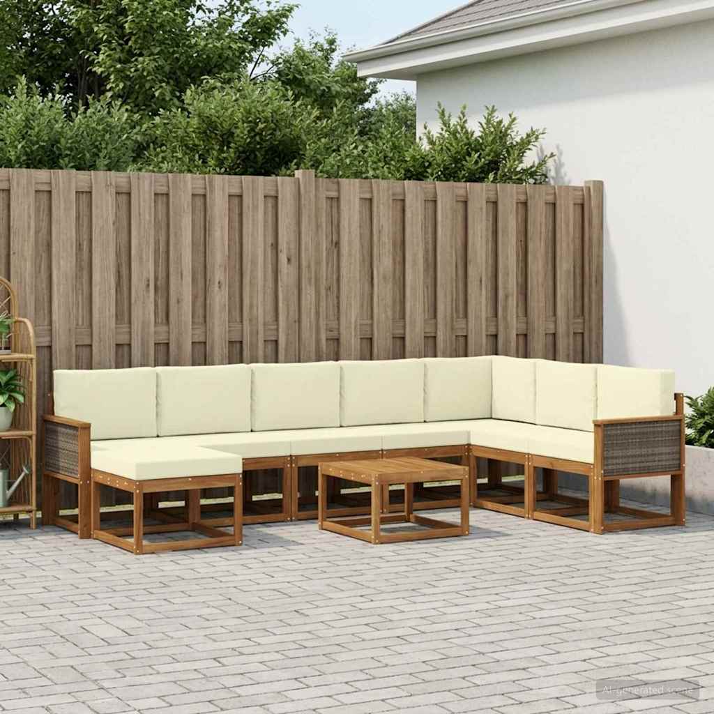 vidaXL Σειρά Καναπέ Εξωτερικού με μαξιλάρι 9 pcs Φυσικό και Κρέμα