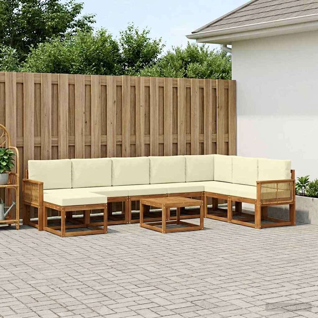 vidaXL Σειρά Καναπέ Εξωτερικού με μαξιλάρι 9 pcs Φυσικό και Κρέμα
