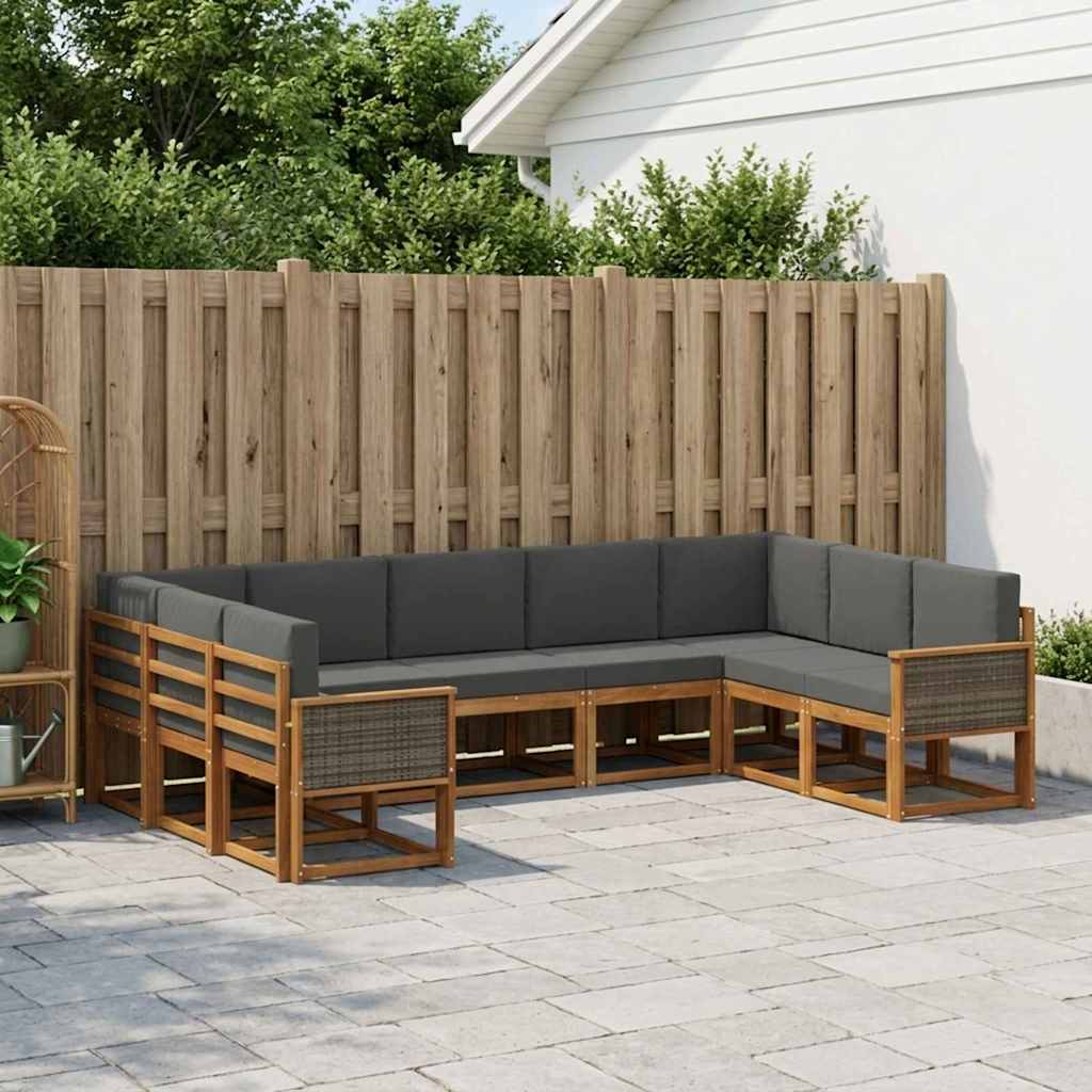 vidaXL Σειρά Καναπέ Εξωτερικού με μαξιλάρι 9 pcs Φυσικό και Ανθρακί