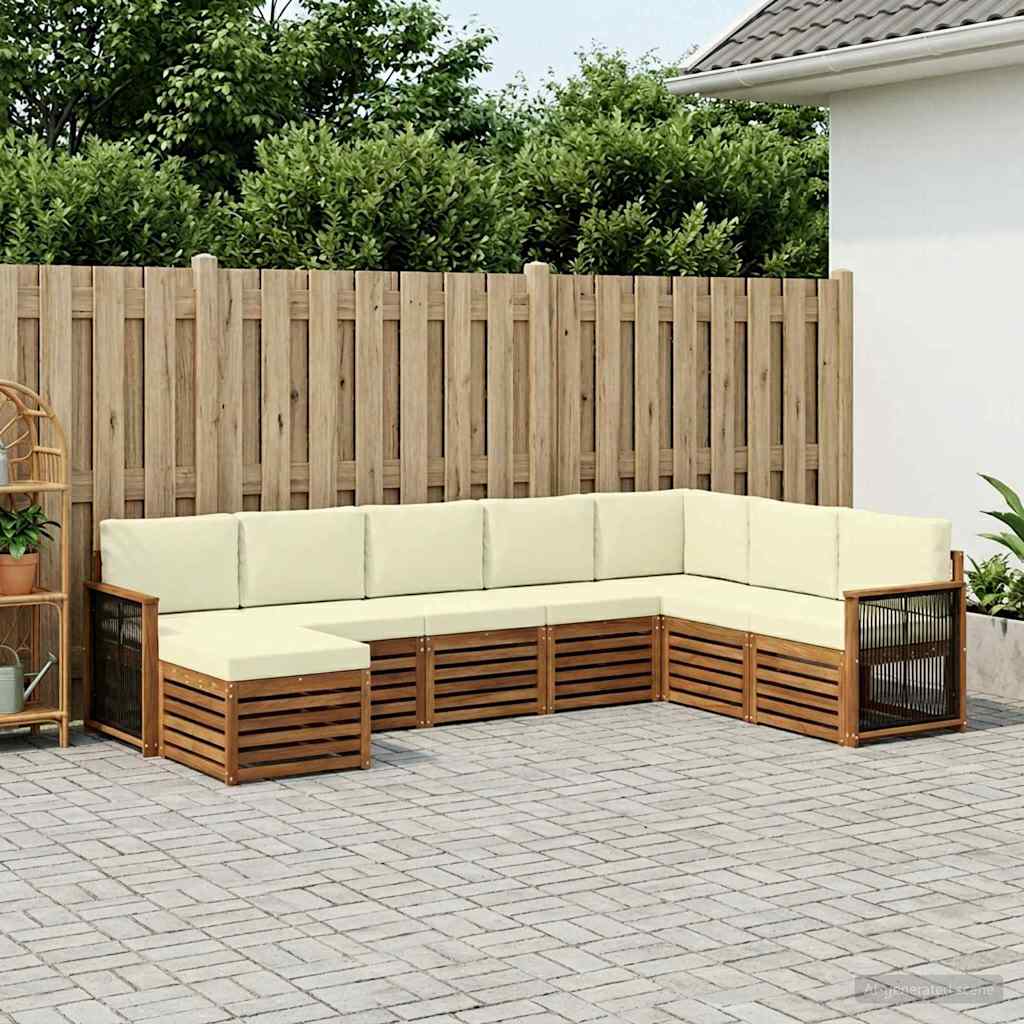 vidaXL Σειρά Καναπέ Εξωτερικού με μαξιλάρι 6 pcs Φυσικό και Κρέμα