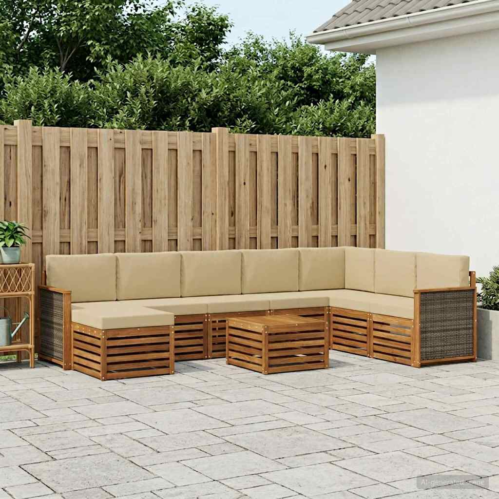 vidaXL Σειρά Καναπέ Εξωτερικού με μαξιλάρι 7 pcs Φυσικό