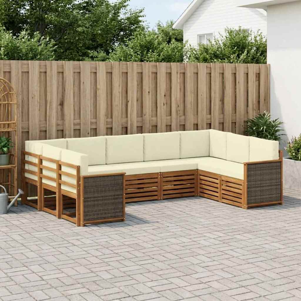 vidaXL Σαλονάκι Γωνιακού Καναπέ με μαξιλάρι 7 pcs Φυσικό και Κρέμα