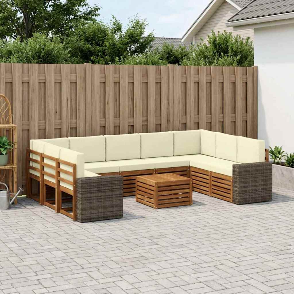 vidaXL Σετ Καναπέ 10 pcs Φυσικό και Κρέμα Στερεό Ξύλο Ακακίας