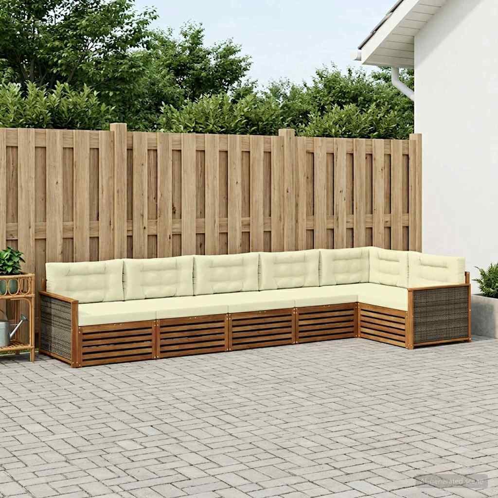 vidaXL Σειρά Καναπέ Εξωτερικού με μαξιλάρι 6 pcs Φυσικό και Κρέμα