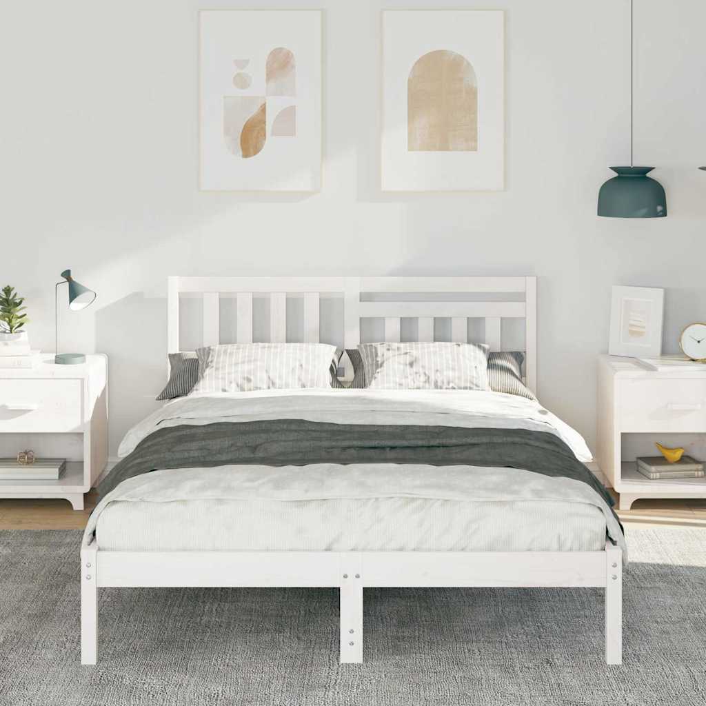 vidaXL Σκελετός Κρεβατιού Λευκό 135 x 190 cm Στερεά ξυλεία πεύκου