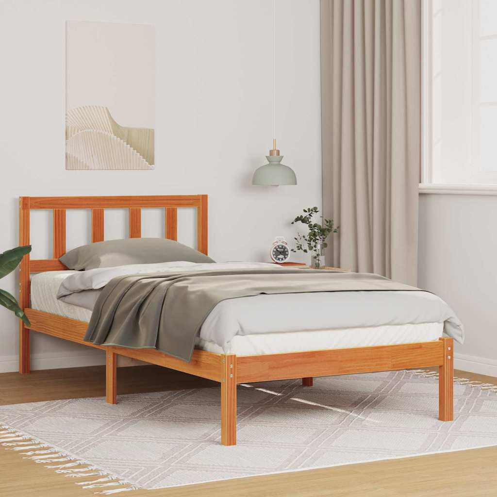 vidaXL Σκελετός Κρεβατιού Κερωτό καφέ 90 x 200 cm Στερεά ξυλεία πεύκου