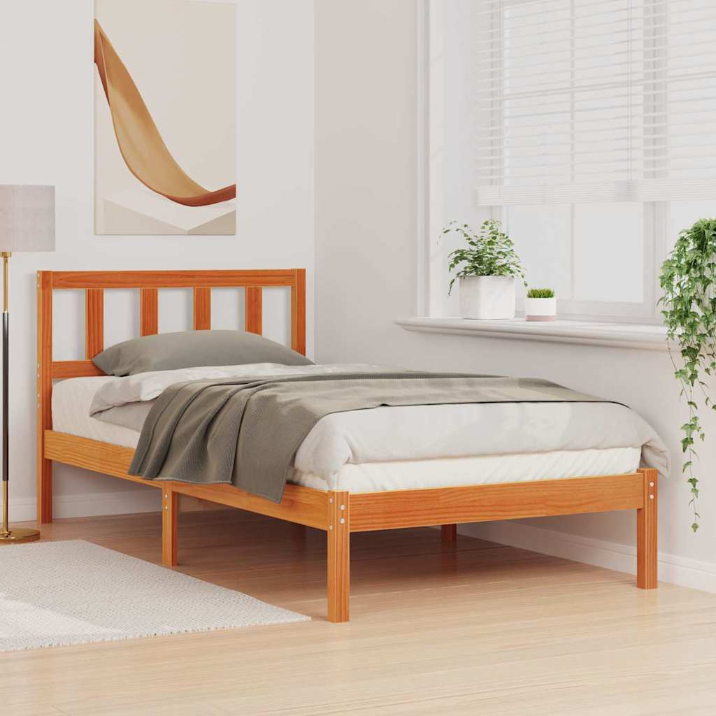 vidaXL Σκελετός Κρεβατιού Κερωτό καφέ 90 x 200 cm Στερεά ξυλεία πεύκου