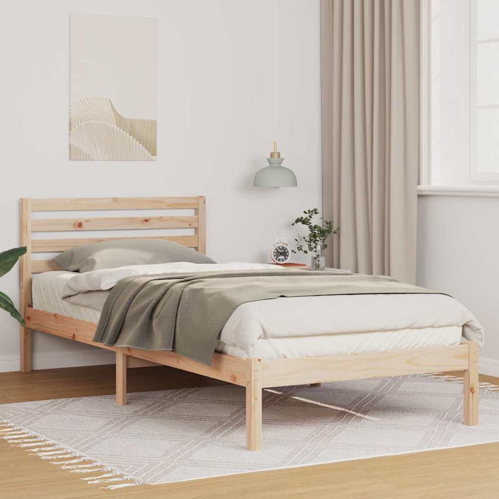 vidaXL Σκελετός Κρεβατιού Καφέ 90 x 220 cm Στερεά ξυλεία πεύκου