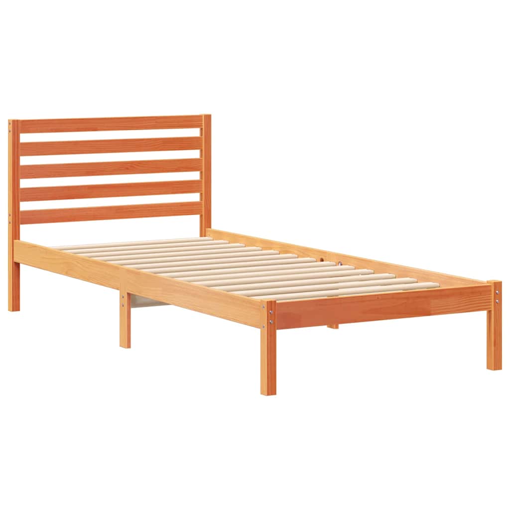 vidaXL Σκελετός Κρεβατιού Κερωτό καφέ 90 x 220 cm Στερεά ξυλεία πεύκου