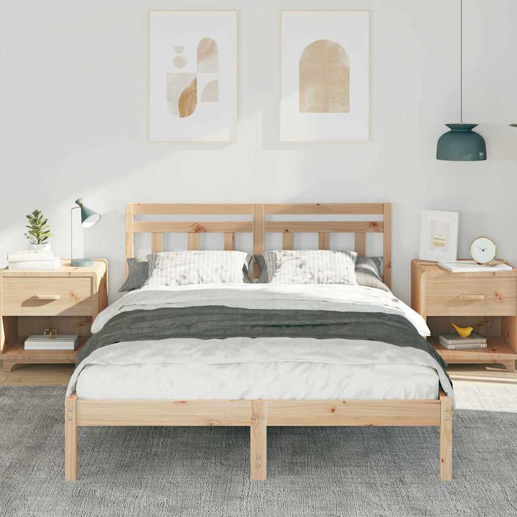 vidaXL Σκελετός Κρεβατιού Καφέ 135 x 190 cm Στερεά ξυλεία πεύκου