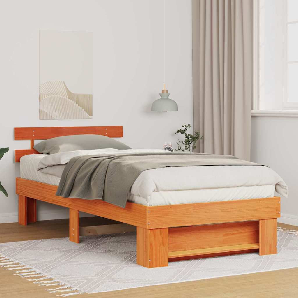 vidaXL Σκελετός Κρεβατιού Κερωτό καφέ 75 x 190 cm Στερεά ξυλεία πεύκου