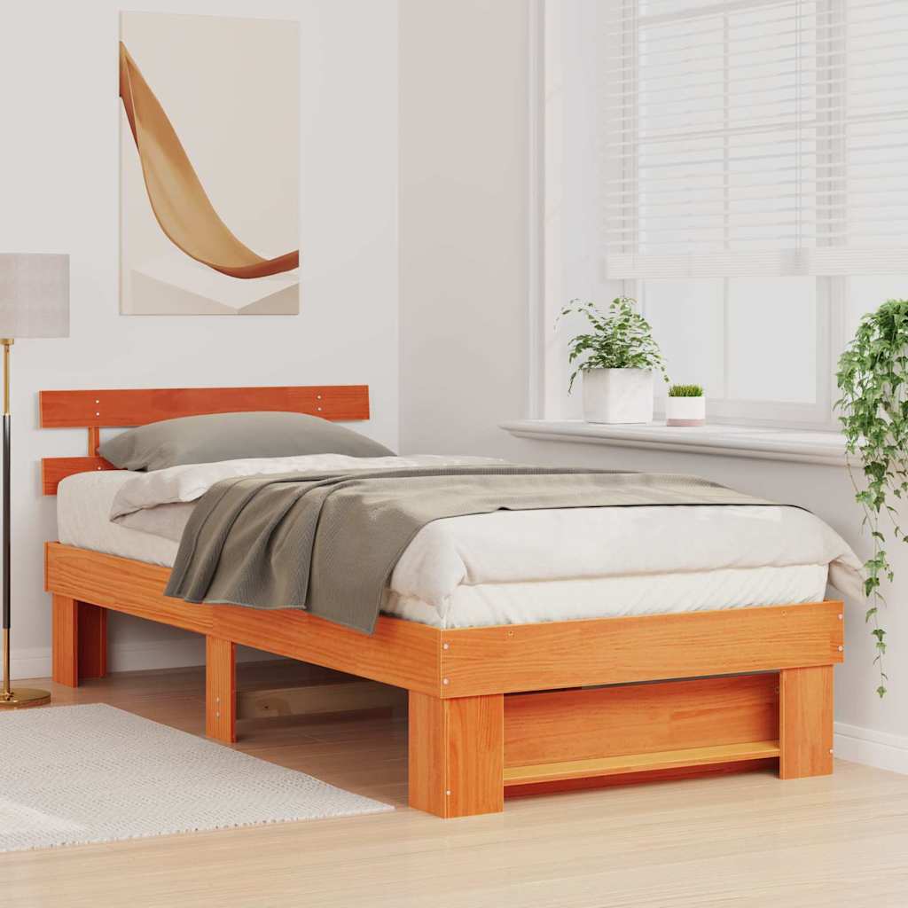 vidaXL Σκελετός Κρεβατιού Κερωτό καφέ 75 x 190 cm Στερεά ξυλεία πεύκου