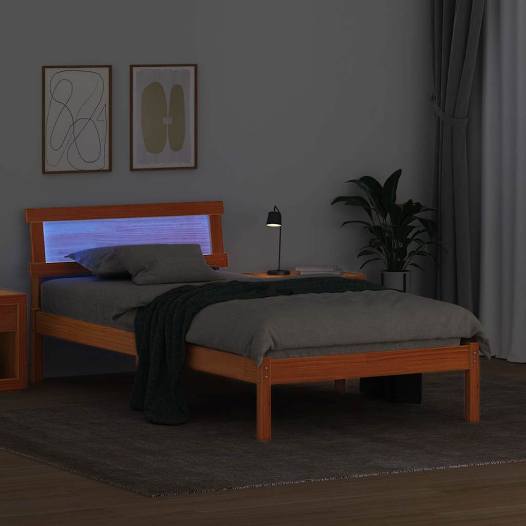 vidaXL Σκελετός Κρεβατιού Κερωτό καφέ 90 x 200 cm Στερεά ξυλεία πεύκου