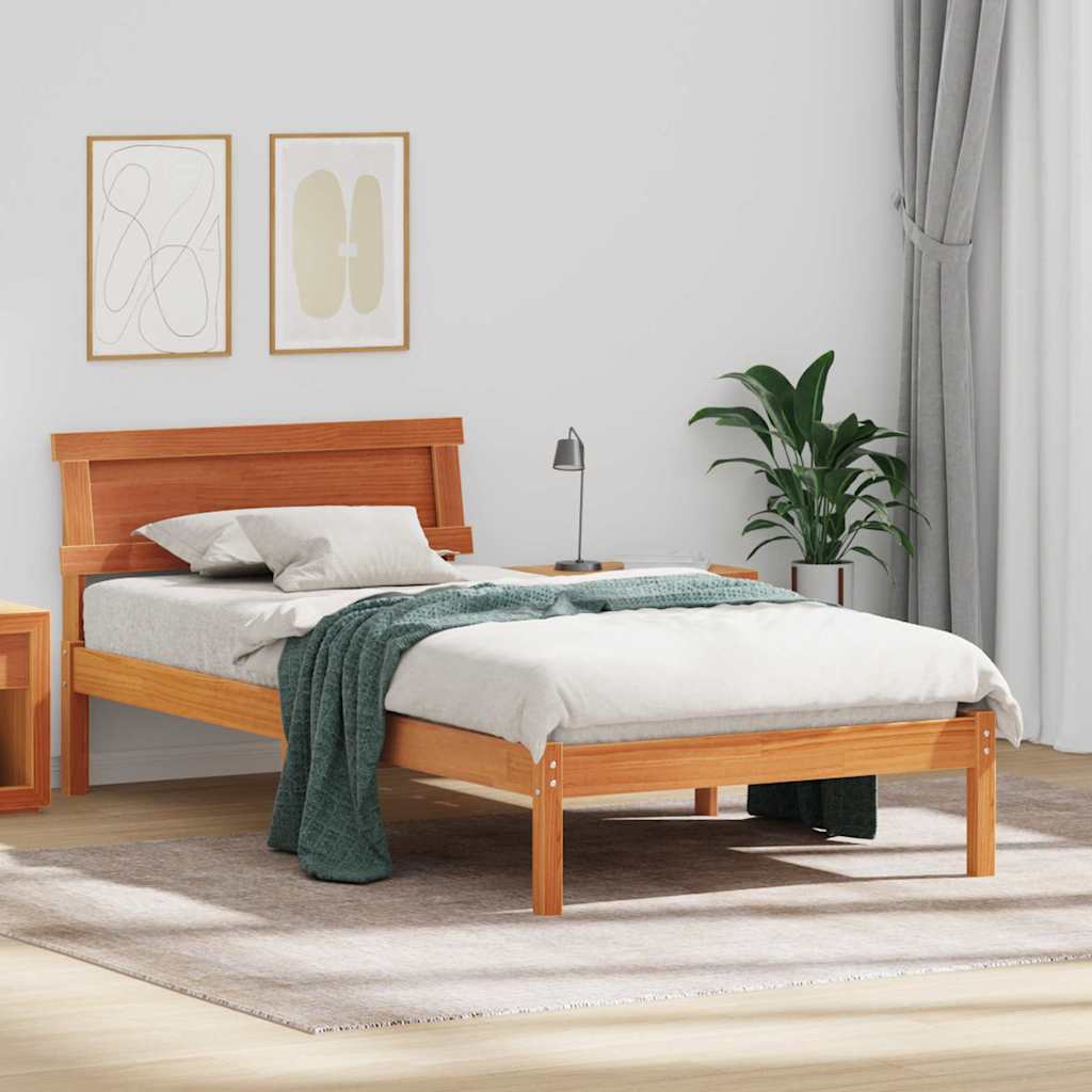 vidaXL Σκελετός Κρεβατιού Κερωτό καφέ 90 x 200 cm Στερεά ξυλεία πεύκου