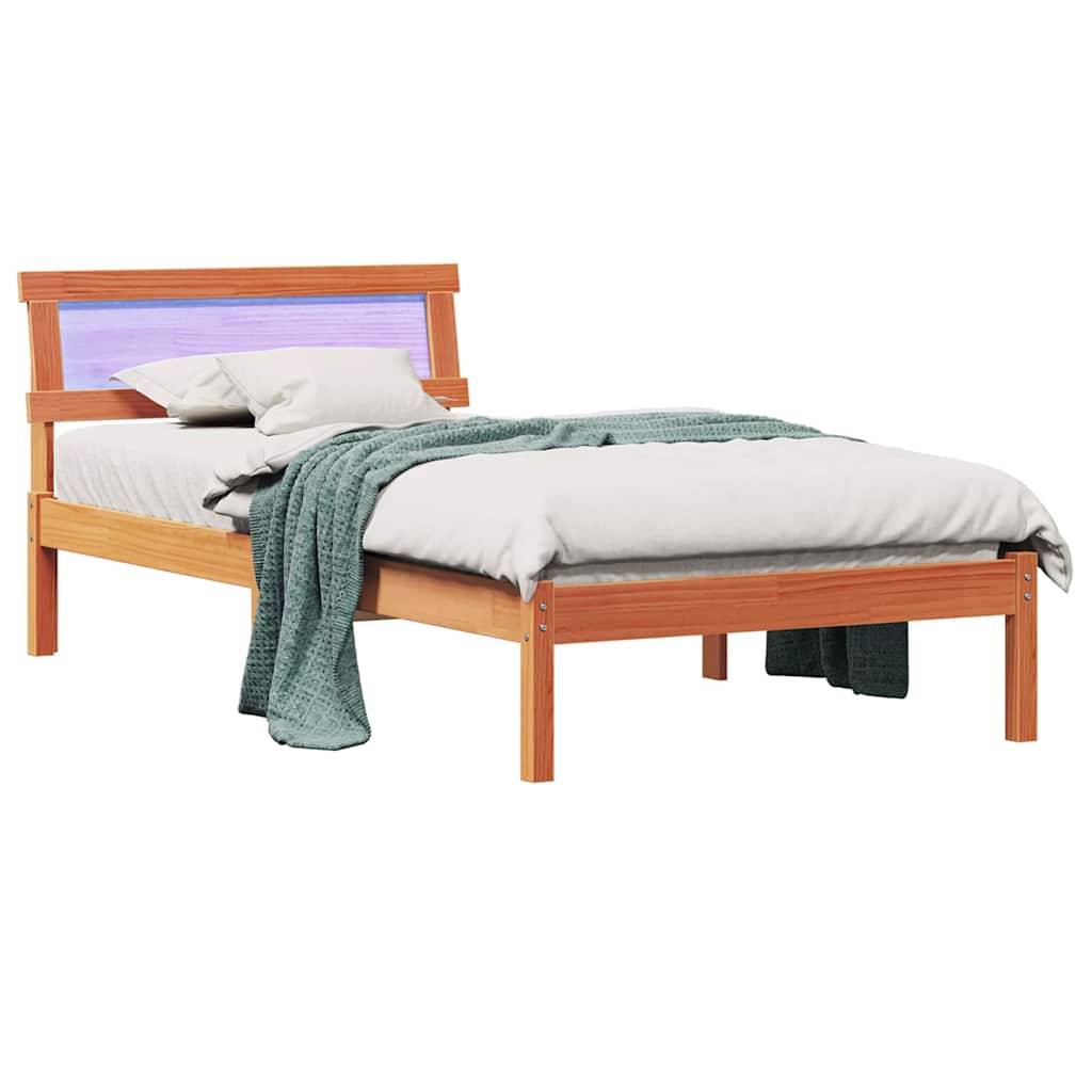 vidaXL Σκελετός Κρεβατιού Κερωτό καφέ 90 x 200 cm Στερεά ξυλεία πεύκου