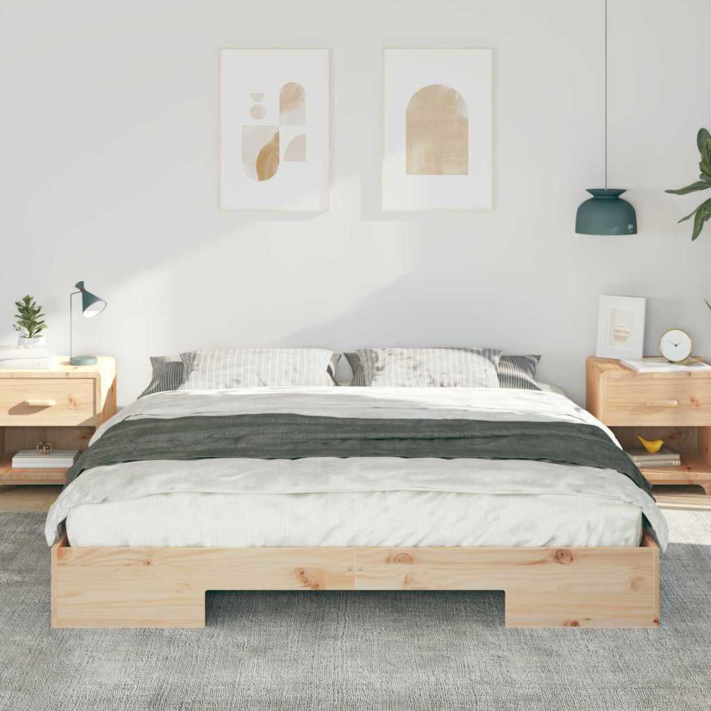 vidaXL Κρεβάτι δαπέδου Καφέ 200 x 200 cm Μασίφ ξύλο πεύκου